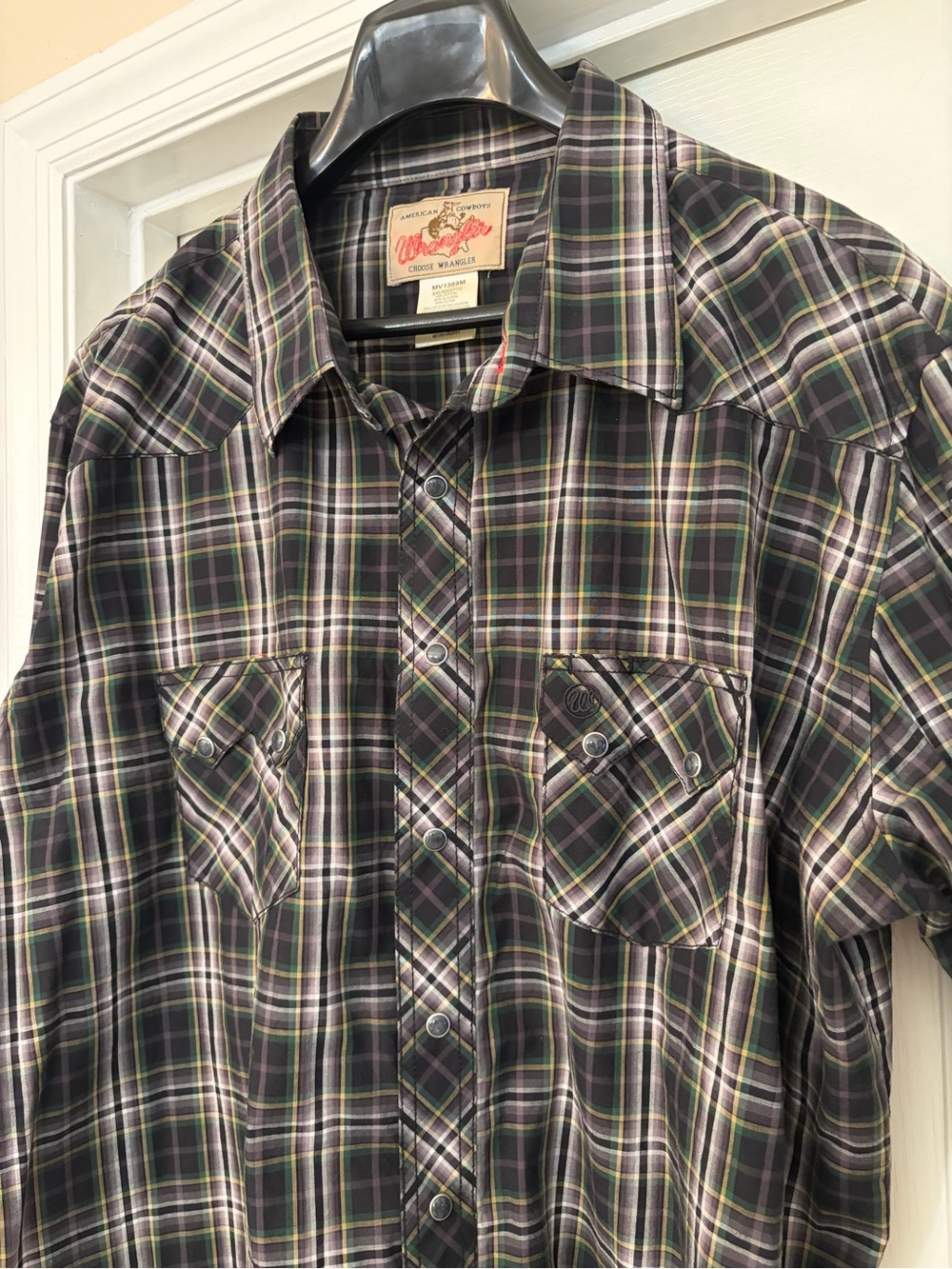 Wrangler Shirt Mens 2XL Plaid Western Pearl Snap Sawtooth Pockets Long Sleeve